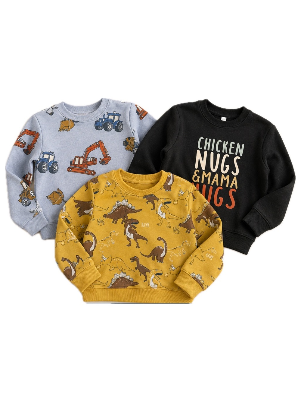 4T Toddler Sweatshirt Bundle | Construction Trucks, Dinos & Nugs Crewnecks